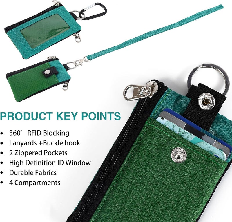 MASAPHIL MASAPHlL Small Lanyard Wallet for Women/Men with RFID Blocking ID Card Wallet, Minimalist Nylon Zipper Pouch, Travel Neck Wallet with Keychain, ID Window for Card,Coin,Cash (Olive Green+Green) - Image 3